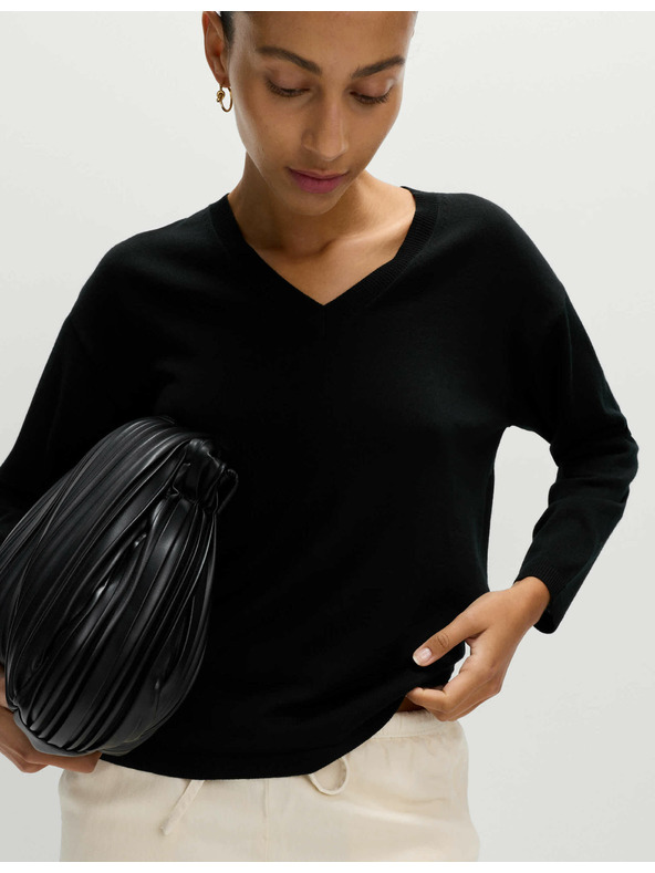 Marks & Spencer Суитшърт с V-образно деколте от мериносова вълна Marks & Spencer черен