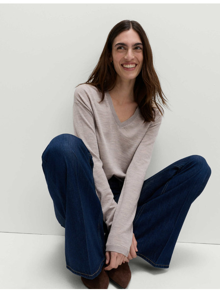 Marks & Spencer Суитшърт с V-образно деколте от мериносова вълна Marks & Spencer бежов