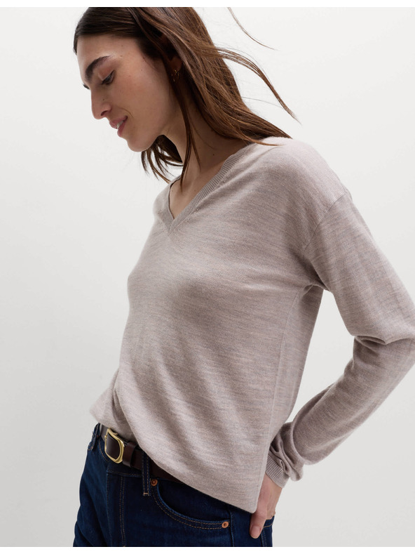 Marks & Spencer Суитшърт с V-образно деколте от мериносова вълна Marks & Spencer бежов