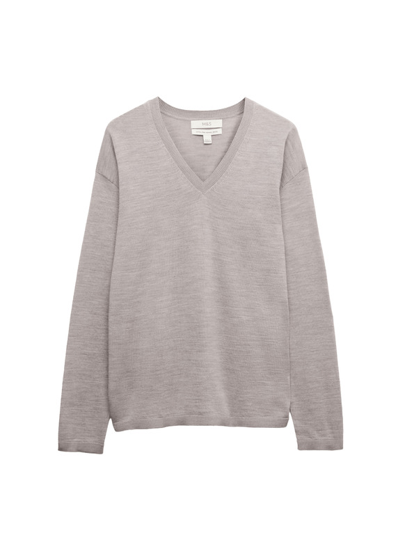 Marks & Spencer Суитшърт с V-образно деколте от мериносова вълна Marks & Spencer бежов