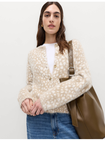 Marks & Spencer Кардиган с животински принт и кръгло деколте Marks & Spencer кремав