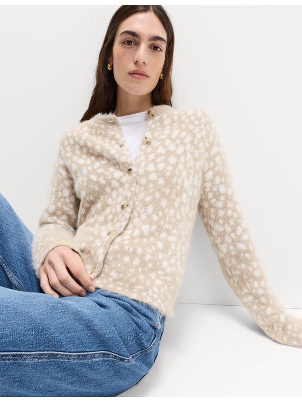 Marks & Spencer Кардиган с животински принт и кръгло деколте Marks & Spencer кремав