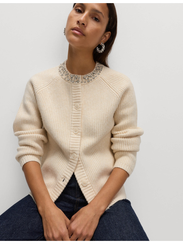 Marks & Spencer Текстуриран декориран кардиган с копчета отпред Marks & Spencer кремав