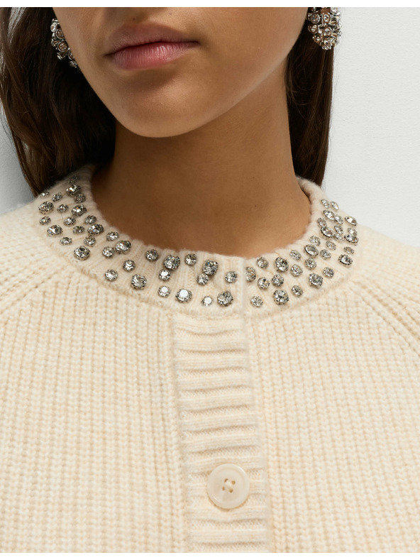 Marks & Spencer Текстуриран декориран кардиган с копчета отпред Marks & Spencer кремав