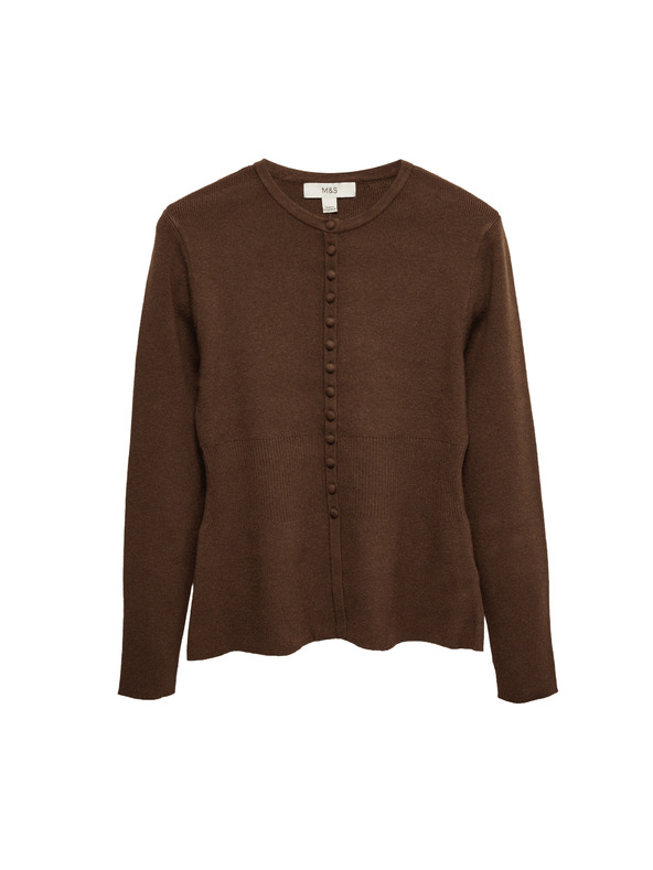 Marks & Spencer Прилепнал кардиган с волан, мек на допир Marks & Spencer кафяв