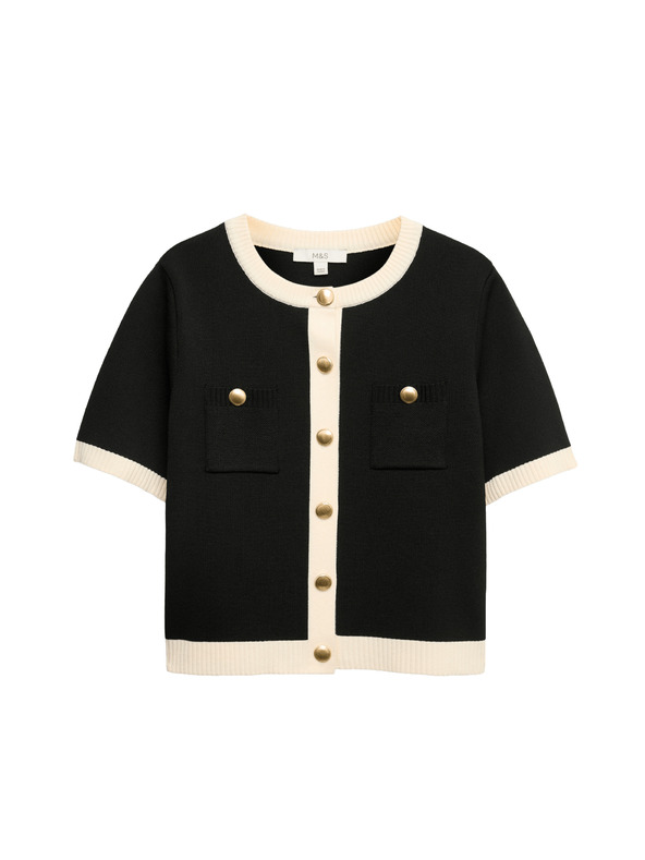 Marks & Spencer Скъсен кардиган с контрастни детайли Marks & Spencer черен