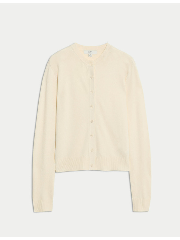 Marks & Spencer Жилетка с кръгло деколте и копчета отпред Marks & Spencer сметанова