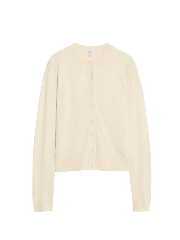 Marks & Spencer Жилетка с кръгло деколте и копчета отпред Marks & Spencer сметанова