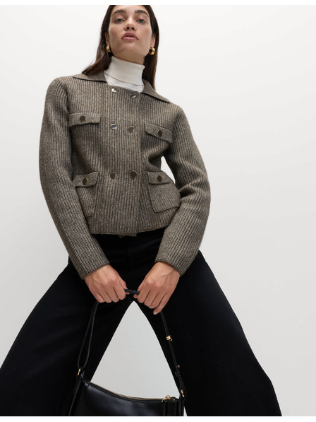 Marks & Spencer Плетена жилетка с мъхнати нишки и декоративни джобове Marks & Spencer бежова