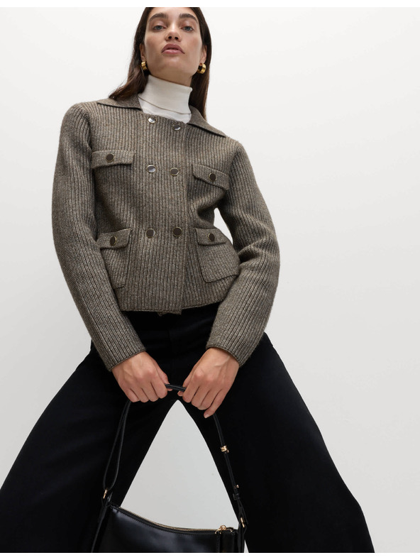 Marks & Spencer Плетена жилетка с мъхнати нишки и декоративни джобове Marks & Spencer бежова