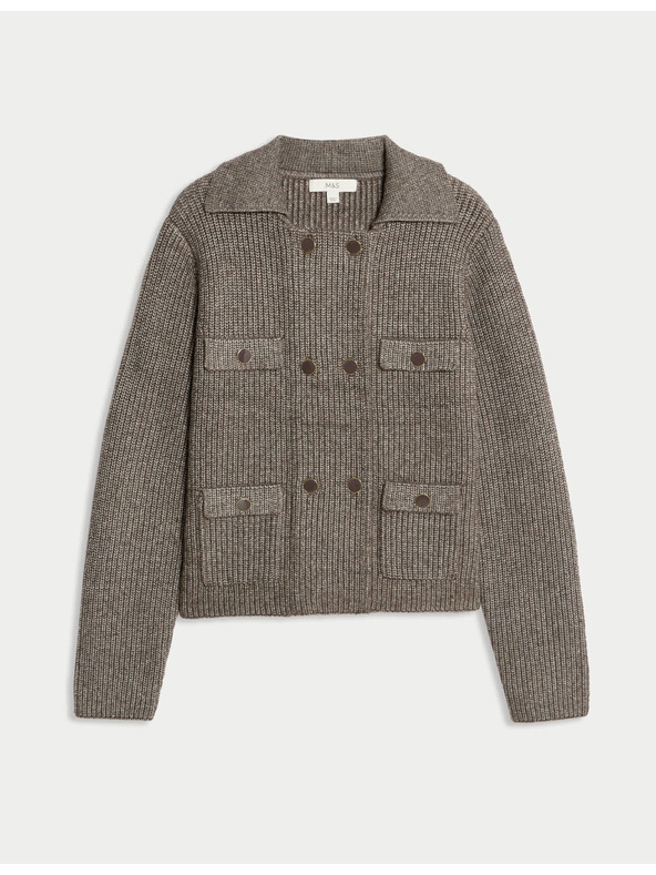 Marks & Spencer Плетена жилетка с мъхнати нишки и декоративни джобове Marks & Spencer бежова