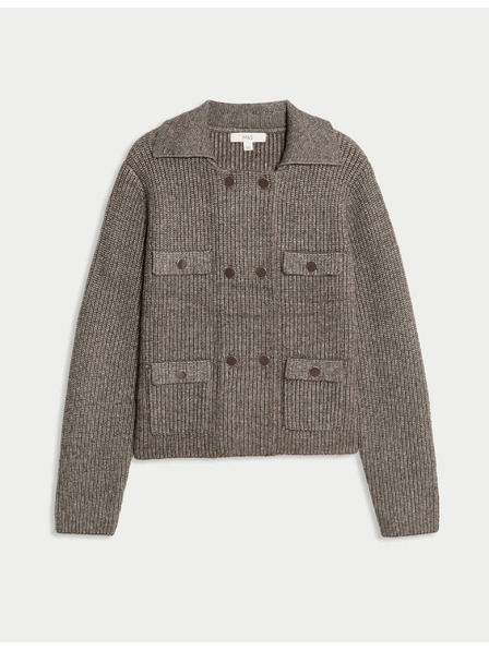 Marks & Spencer Плетена жилетка с мъхнати нишки и декоративни джобове Marks & Spencer бежова