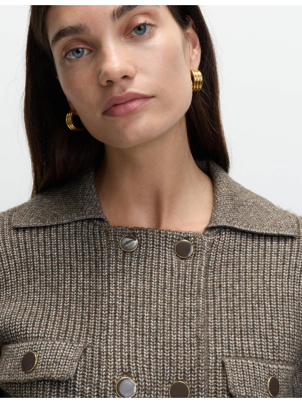 Marks & Spencer Плетена жилетка с мъхнати нишки и декоративни джобове Marks & Spencer бежова