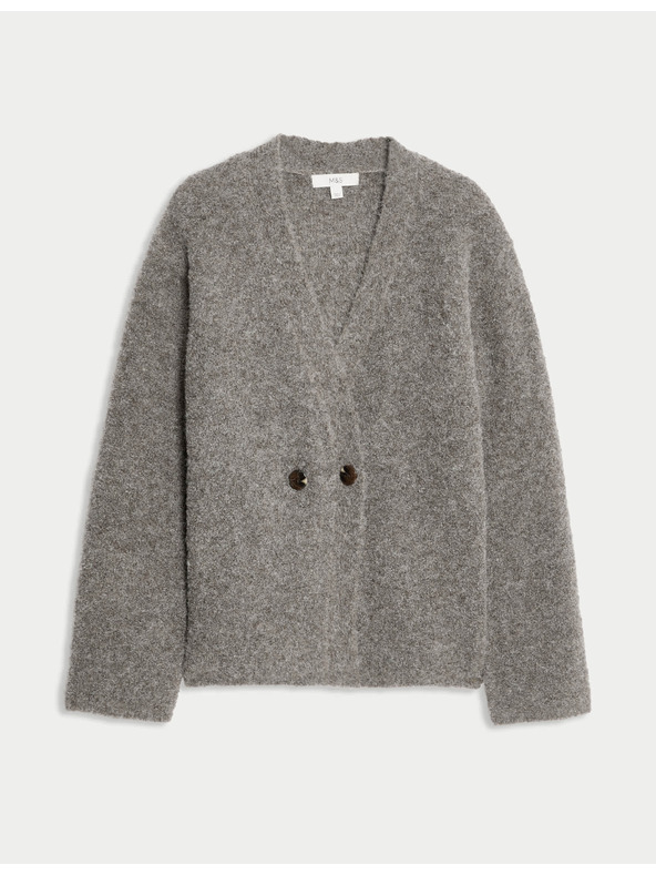 Marks & Spencer Жилетка от буклè, с копчета отпред и V-образно деколте, с вълнено съдържание Marks & Spencer кафява