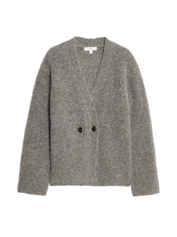 Marks & Spencer Жилетка от буклè, с копчета отпред и V-образно деколте, с вълнено съдържание Marks & Spencer кафява