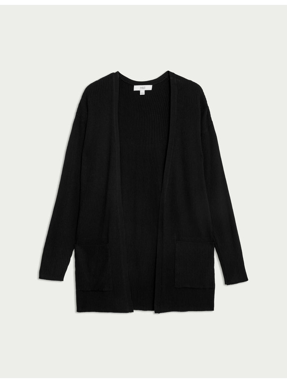 Marks & Spencer Дълга ребрест жилетка без закопчаване Marks & Spencer черна