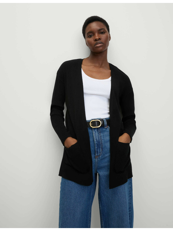 Marks & Spencer Дълга ребрест жилетка без закопчаване Marks & Spencer черна