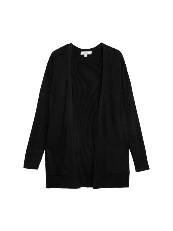 Marks & Spencer Дълга ребрест жилетка без закопчаване Marks & Spencer черна