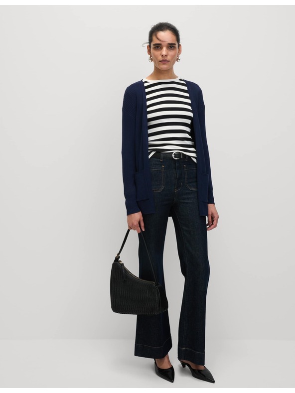 Marks & Spencer Дълга ребрест жилетка без закопчаване Marks & Spencer тъмносиня