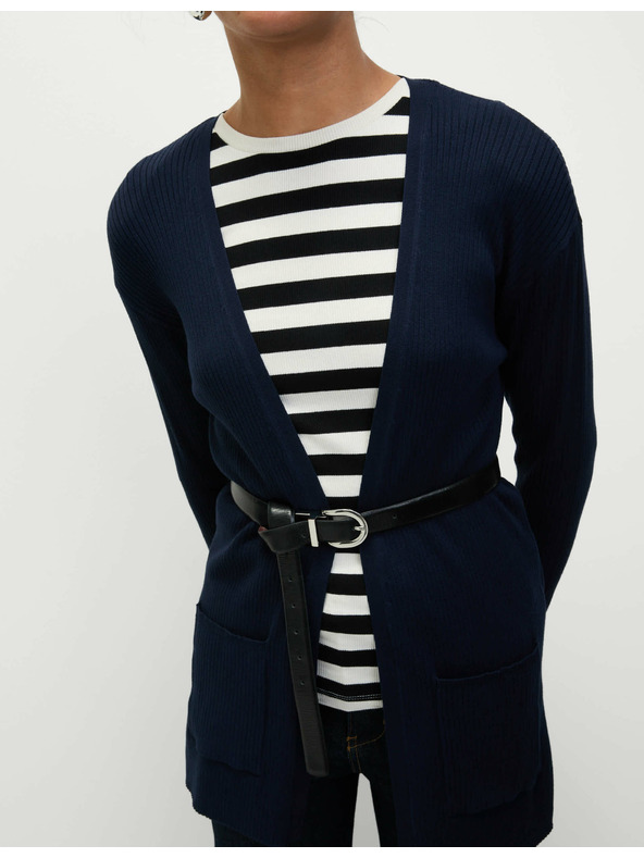 Marks & Spencer Дълга ребрест жилетка без закопчаване Marks & Spencer тъмносиня