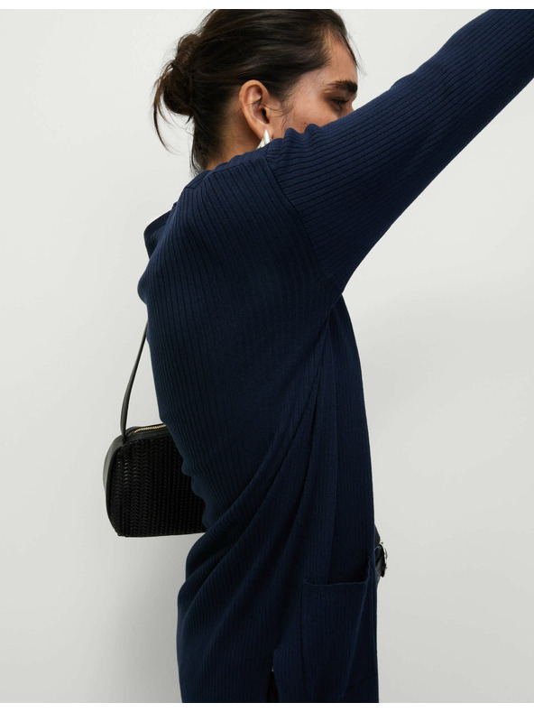 Marks & Spencer Дълга ребрест жилетка без закопчаване Marks & Spencer тъмносиня