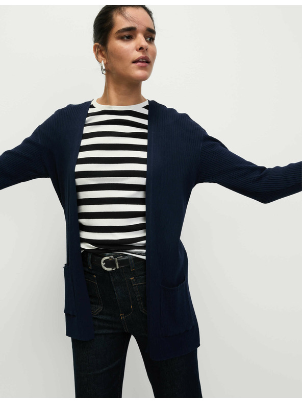 Marks & Spencer Дълга ребрест жилетка без закопчаване Marks & Spencer тъмносиня