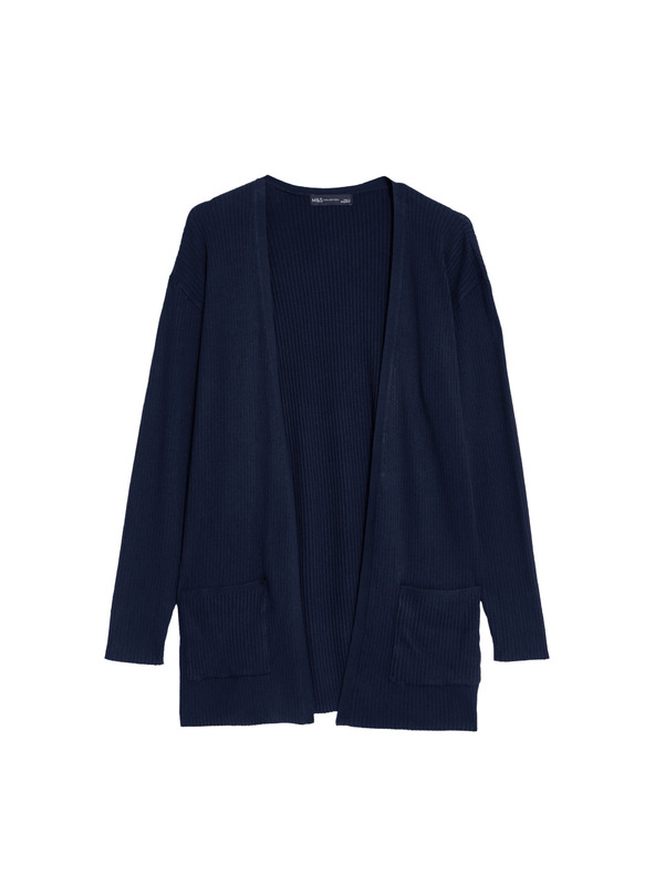 Marks & Spencer Дълга ребрест жилетка без закопчаване Marks & Spencer тъмносиня