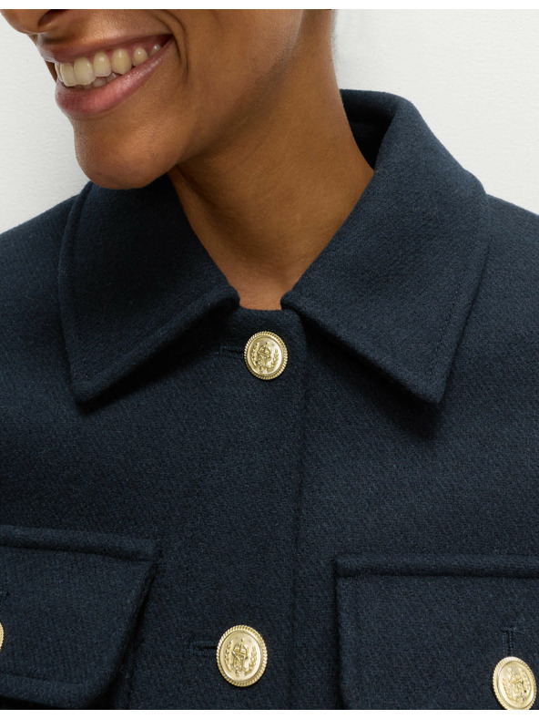 Marks & Spencer Практично яке с качулка от вълнена смес Marks & Spencer тъмносиньо