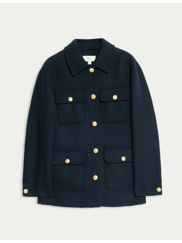 Marks & Spencer Практично яке с качулка от вълнена смес Marks & Spencer тъмносиньо