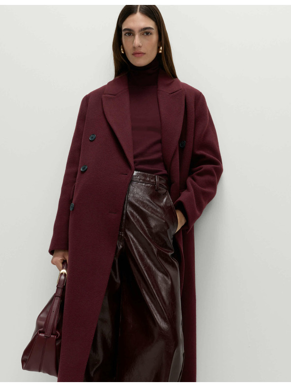 Marks & Spencer Дълго двуредно палто с примес от вълна Marks & Spencer червено