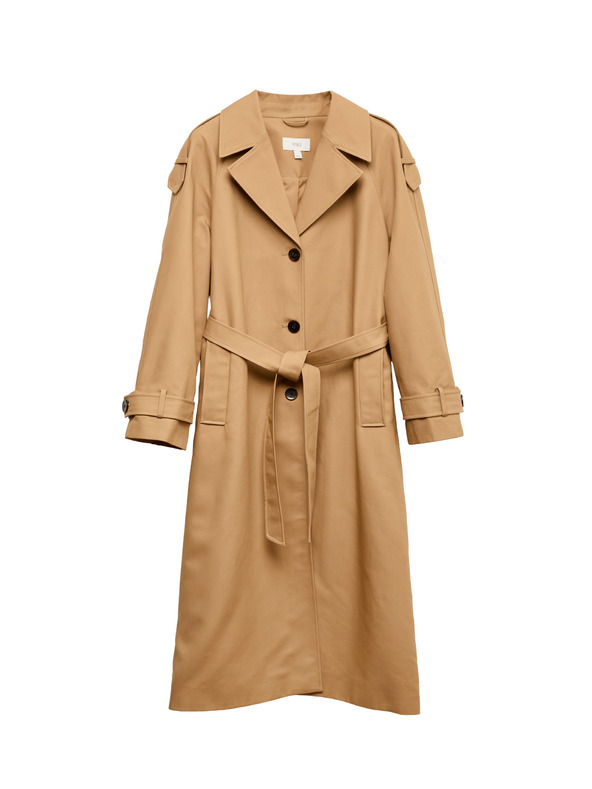 Marks & Spencer Дълъг тренчкоут с колан, с висок процент памук Marks & Spencer кафяв