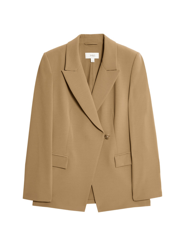 Marks & Spencer Прилепнал кепров блейзер със стеснение в талията Marks & Spencer в кафяво
