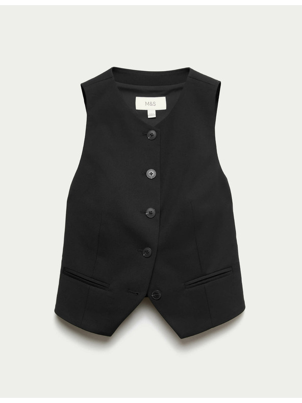 Marks & Spencer Закопчаваща се жилетка без яка Marks & Spencer в черно
