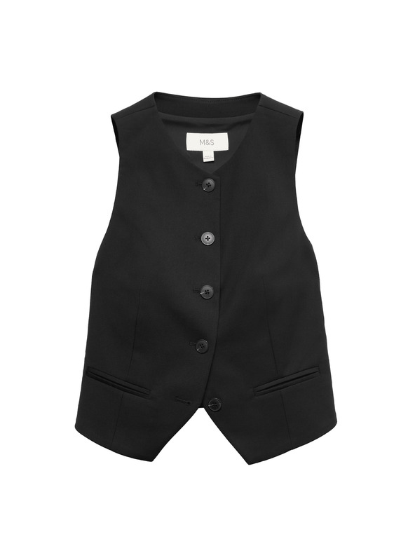 Marks & Spencer Закопчаваща се жилетка без яка Marks & Spencer в черно