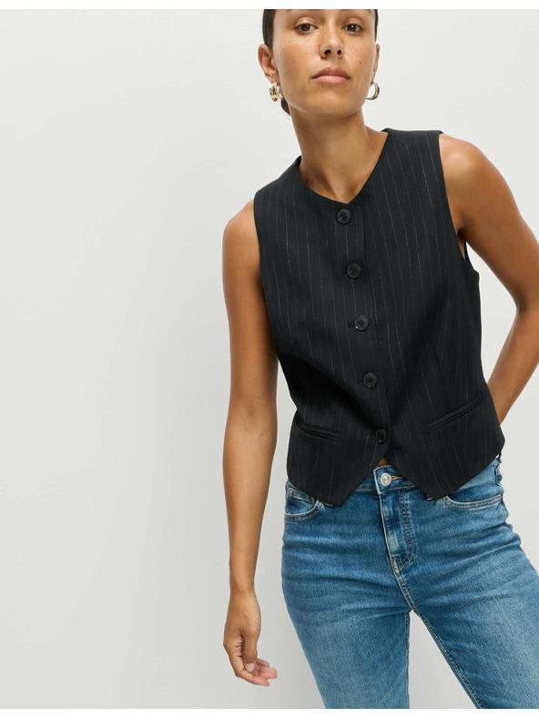 Marks & Spencer Раирана жилетка без яка Marks & Spencer тъмносин