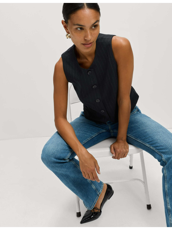 Marks & Spencer Раирана жилетка без яка Marks & Spencer тъмносин