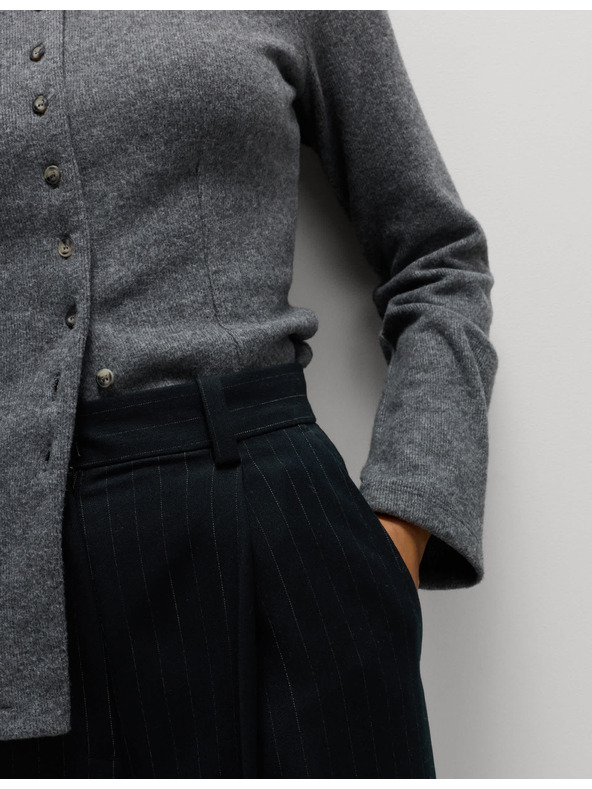 Marks & Spencer Панталони със странични гънки, широки крачоли и фини райета Marks & Spencer тъмносин