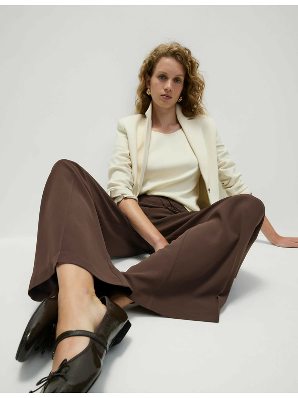 Marks & Spencer Креп панталони с широки крачоли и еластична талия Marks & Spencer кафяв