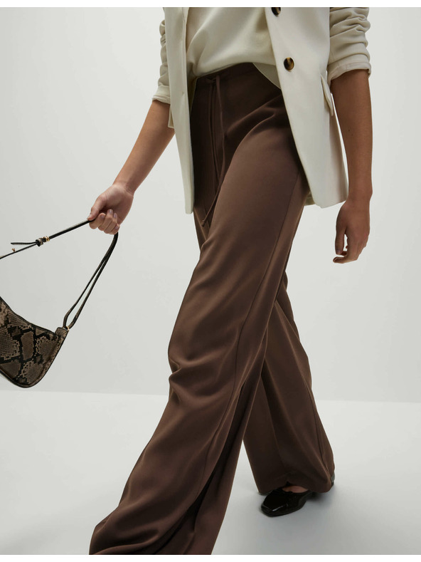 Marks & Spencer Креп панталони с широки крачоли и еластична талия Marks & Spencer кафяв