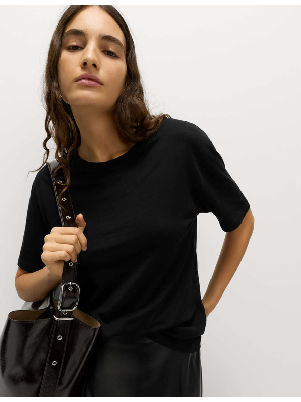 Marks & Spencer Свободна тениска от памук и модал Marks & Spencer черна