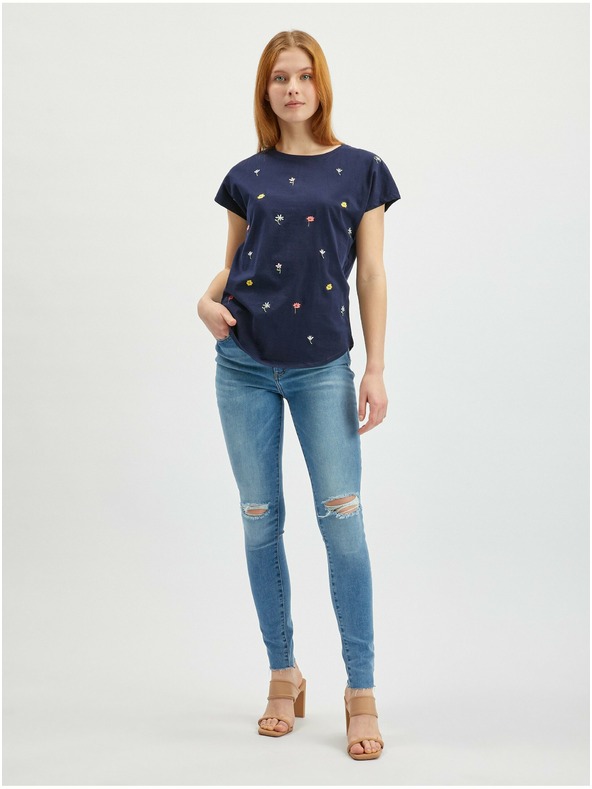 Orsay Тъмносиня дамска тениска на цветя ORSAY