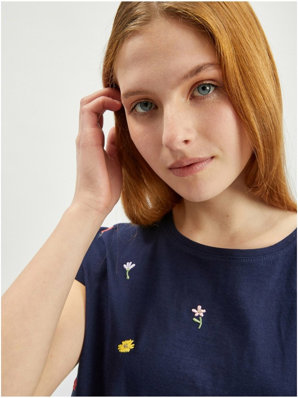 Orsay Тъмносиня дамска тениска на цветя ORSAY