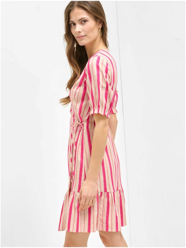 Orsay Розова ленена рокля на райе ORSAY