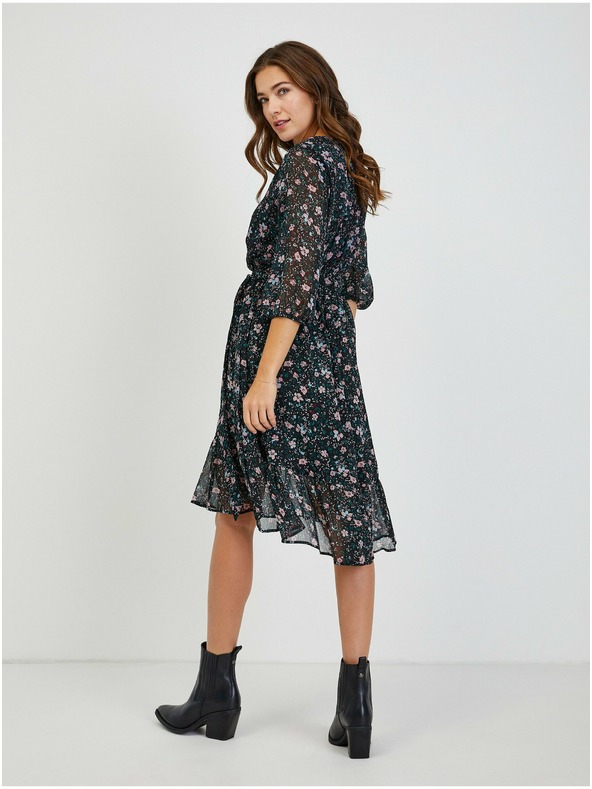 Orsay Черна дамска рокля на цветя с връзки ORSAY