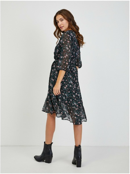 Orsay Черна дамска рокля на цветя с връзки ORSAY