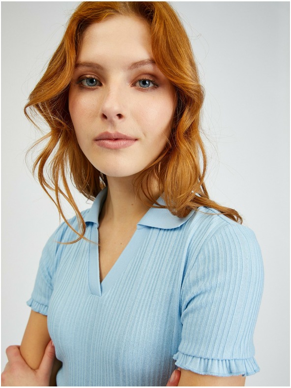 Orsay Светлосиня дамска рипсена поло тениска ORSAY