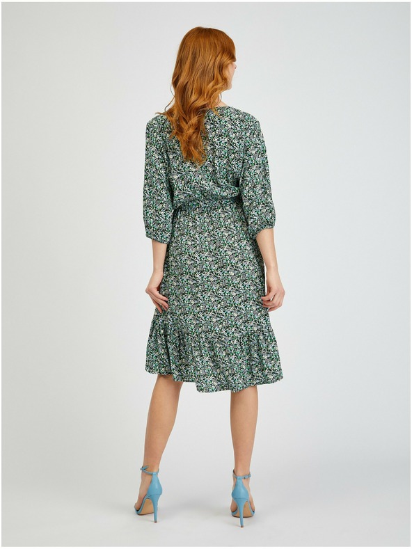 Orsay Зелена дамска рокля с връзки и десен ORSAY