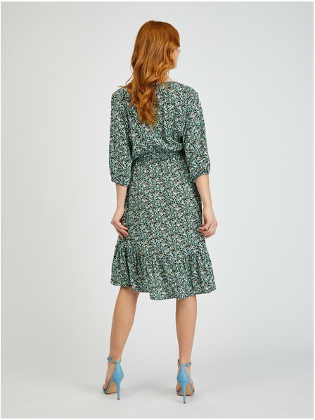 Orsay Зелена дамска рокля с връзки и десен ORSAY