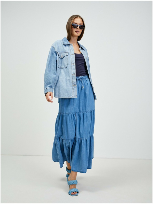 Orsay Синя дънкова макси пола с волани ORSAY