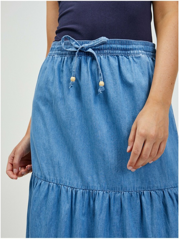 Orsay Синя дънкова макси пола с волани ORSAY